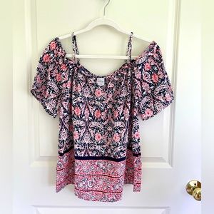 Kaileigh Off-Shoulder Patterned Blouse, Medium